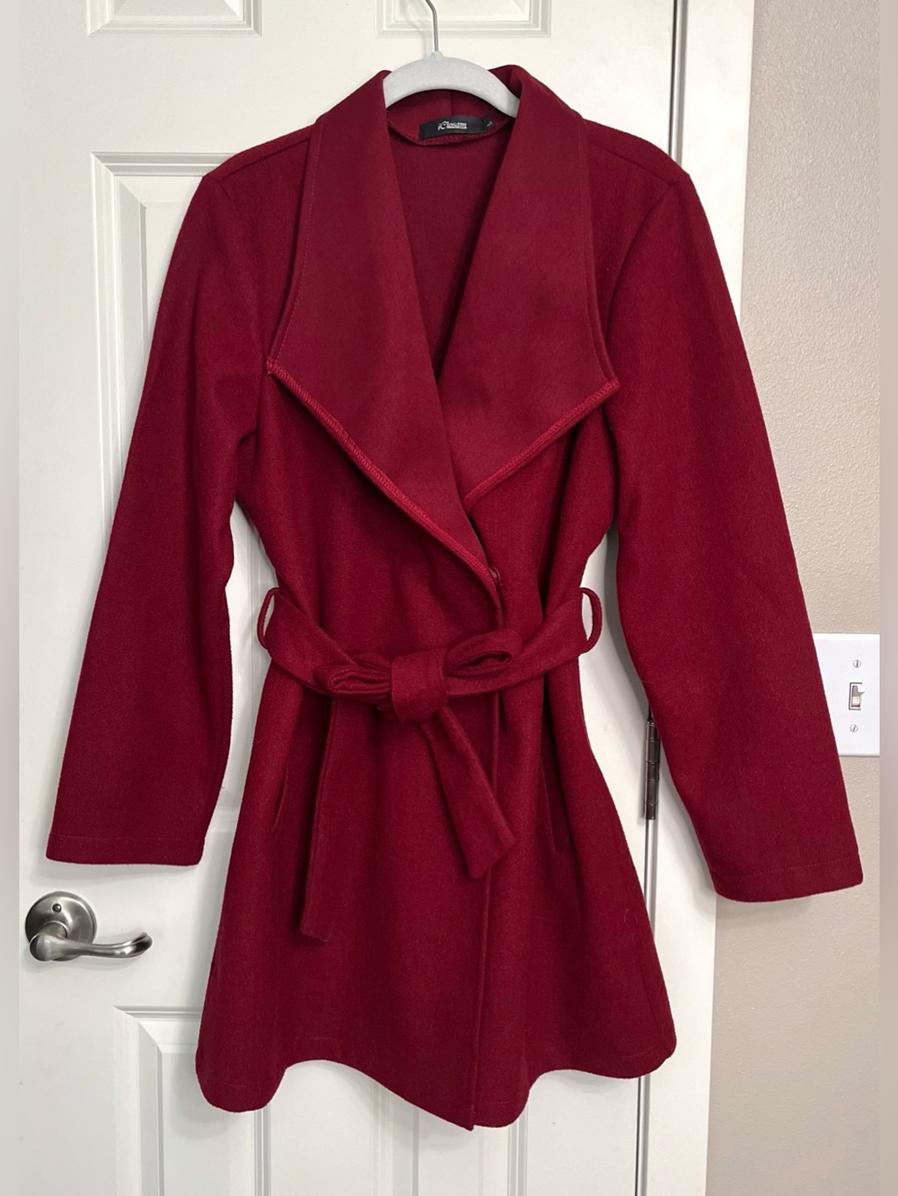 Women's Burgundy Wrap Trench Coat with Tie Belt